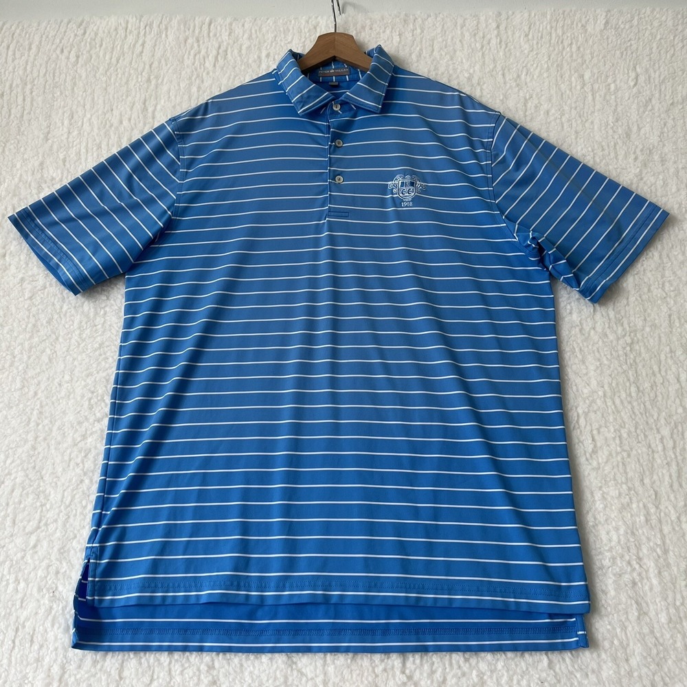 Peter Millar Men's Summer Comfort Blue Striped Golf Activewear Polo Shirt Size L